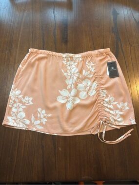 Volcom Peach Floral Side-Ruched Mini Skirt
